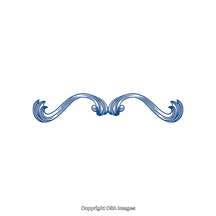 Decorative Blue Flourish Ornament With Intricate Swirling Design on White Background