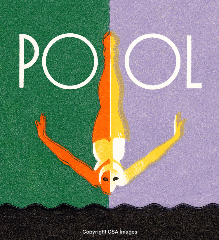 Artistic Illustration of Diver Against Split Green and Purple Background
