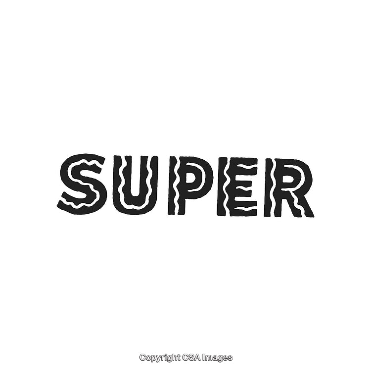 Bold Black 'Super' Text with Wavy Patterns on a White Background
