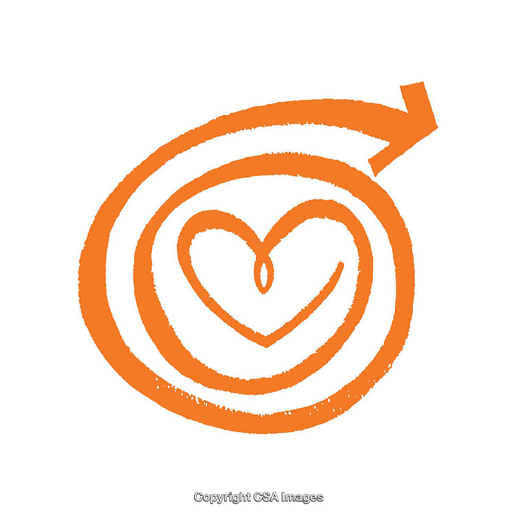 Hand-Drawn Orange Spiral Heart Icon with Unique Single Arrow Element