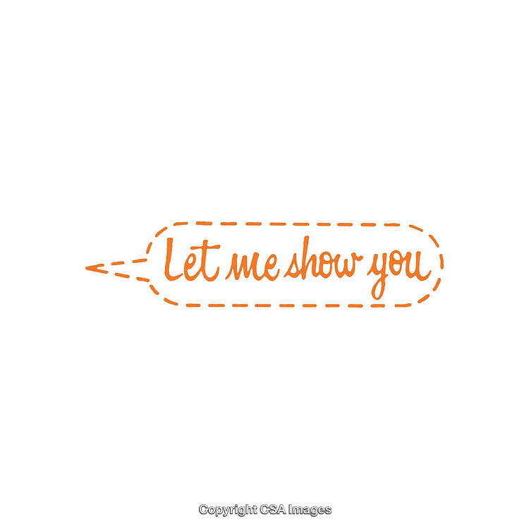 Orange Handwritten Text 'Let Me Show You' in Speech Bubble Design