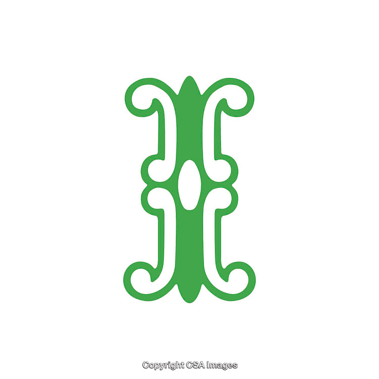 Intricate Green Monogram of the Letter 'I' in Decorative Style