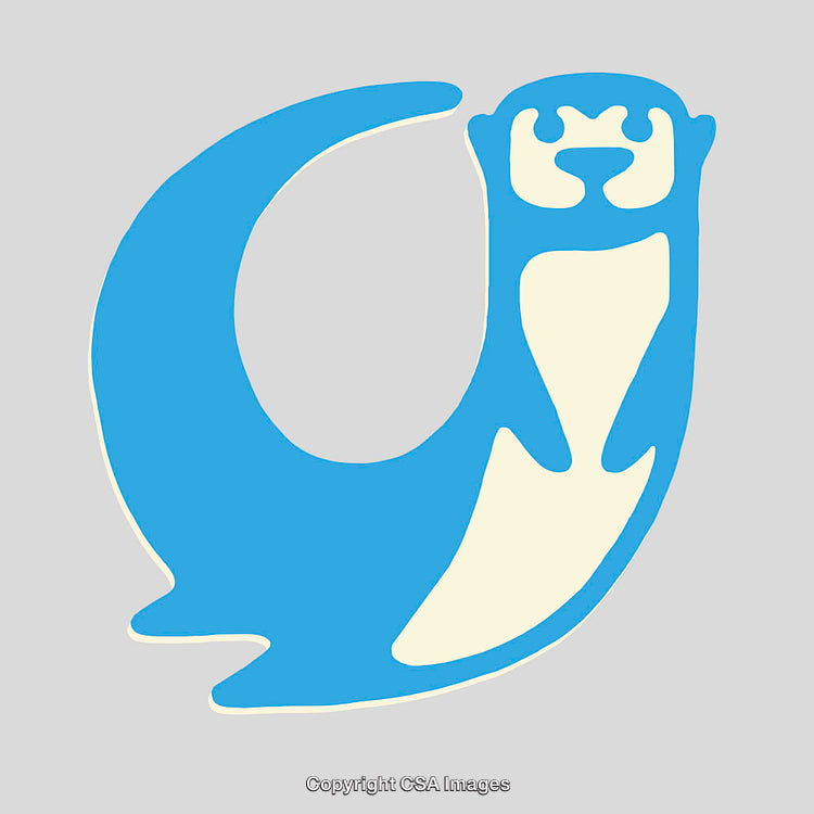 Blue and White Otter Line Art Illustration on Gray Background