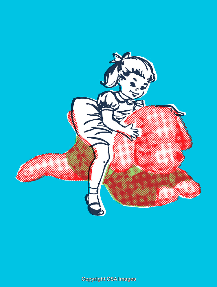 Retro Style Illustration of a Child with a Plush Toy