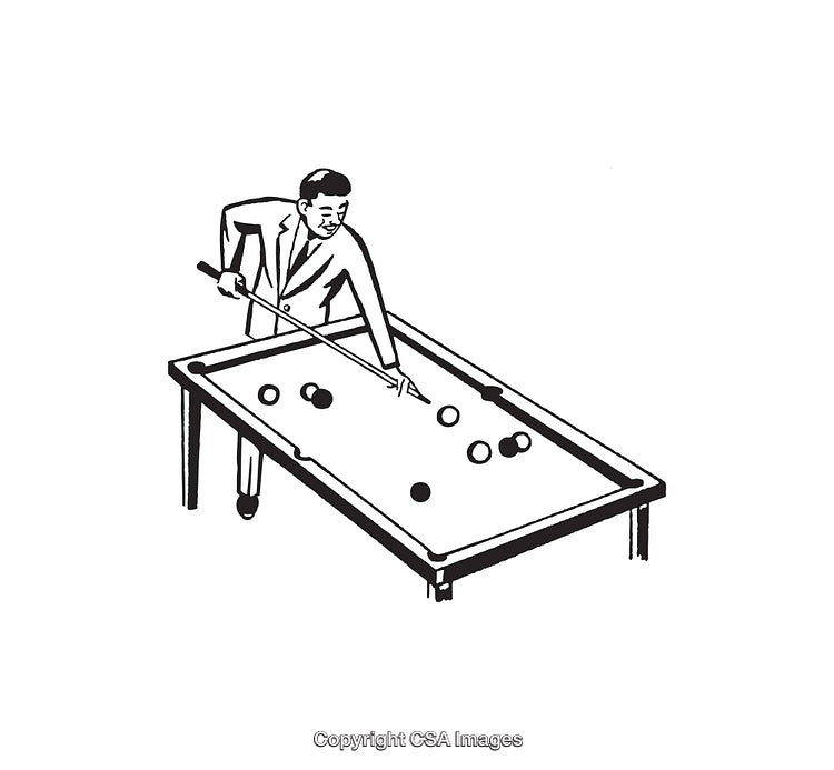 Vintage Illustration of Man Playing Billiards in Black and White Line Art