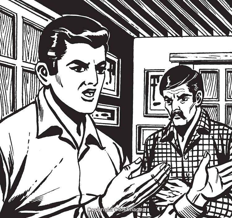 Retro Style Illustration of Two Men Engaging in a Heated Discussion Indoors