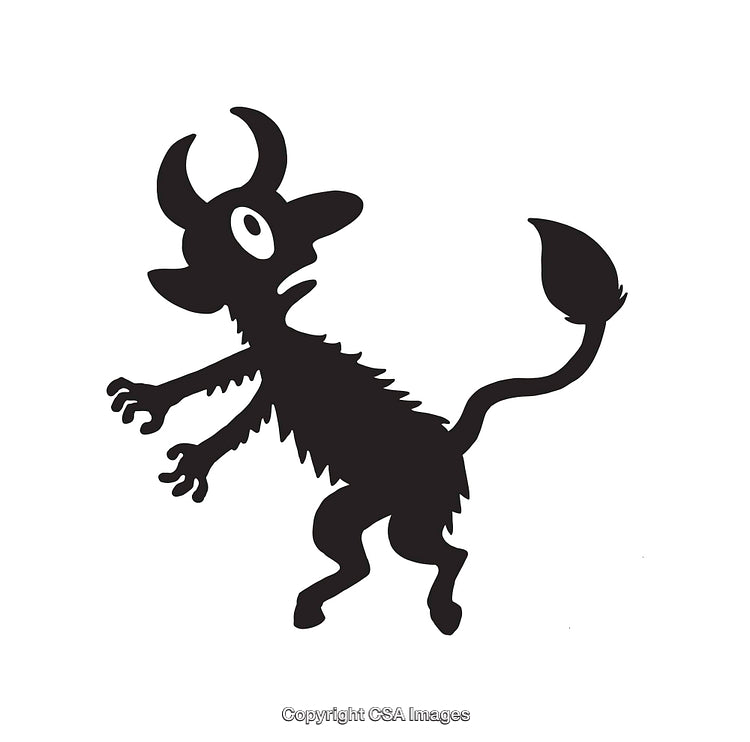 Black and White Illustration of a Funny Cartoon Monster Silhouette