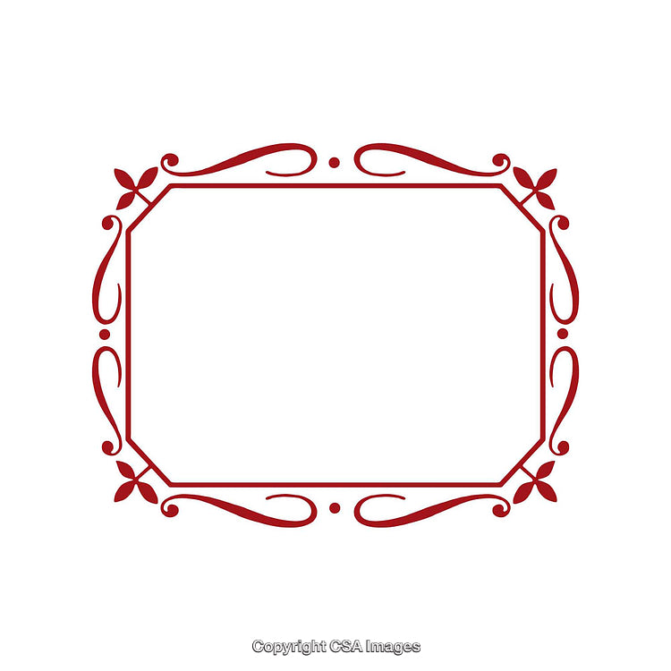 Elegant Red Decorative Border with Leaves and Swirls on White Background
