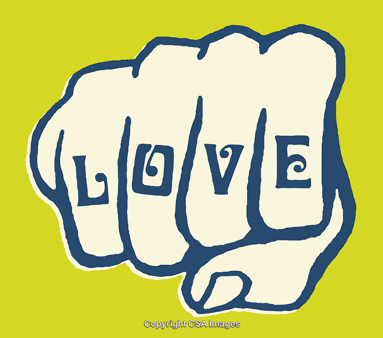 Colorful Line Art Illustration of a Hand Depicting the Word Love