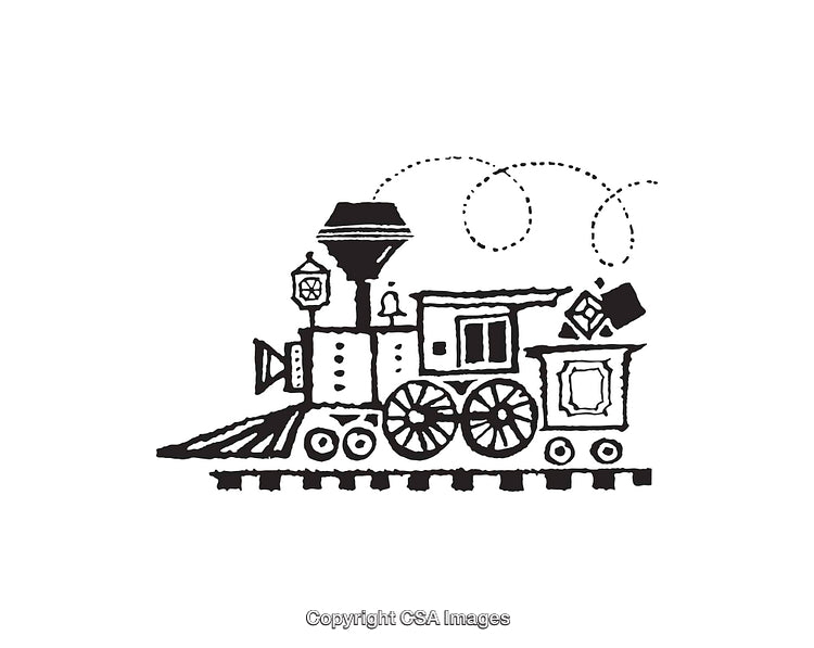 Vintage Black and White Line Art of a Steam Locomotive Illustration