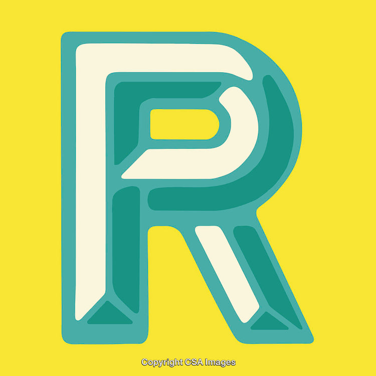 Decorative Artsy Letter 'R' with Bold Lines on Yellow Background