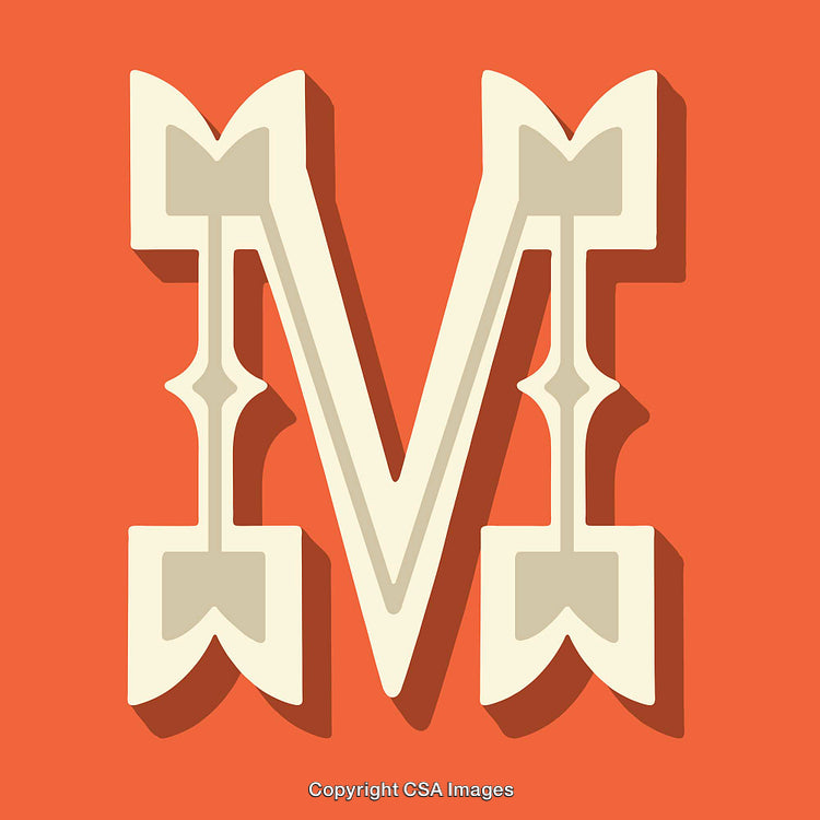 Graphic Illustration of Letter M with Decorative Serif Design