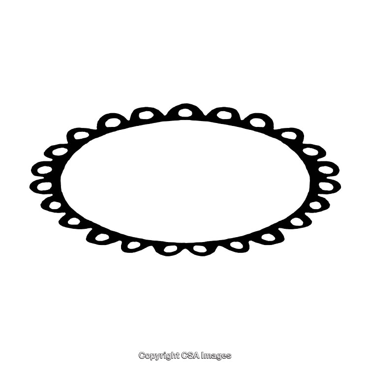 Decorative Oval Border with Scalloped Edge in Black and White