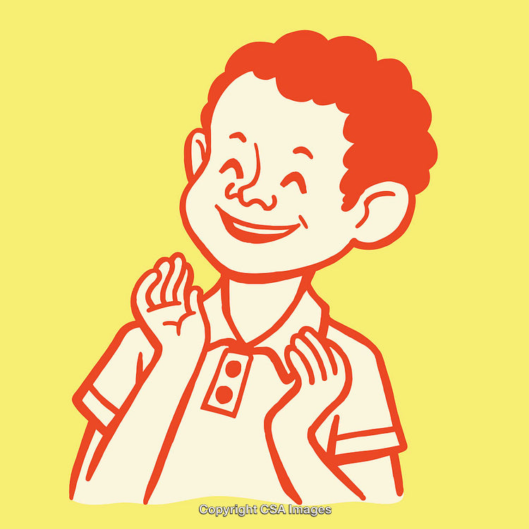Cheerful Line Art Illustration of a Smiling Child in Bold Colors