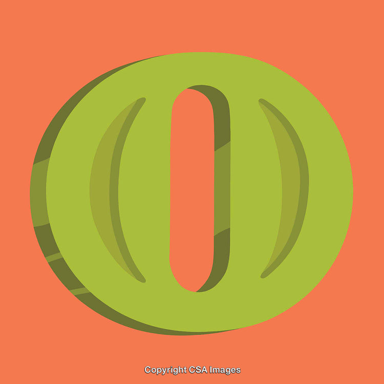 Illustrated Letter O in Vibrant Green with Orange Background