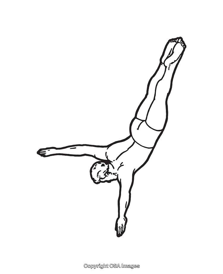 Black and White Line Art Illustration of a Diving Athlete in Motion