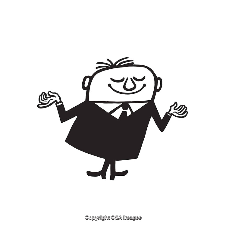 Black and White Illustration of a Smiling Businessman in Confident Pose