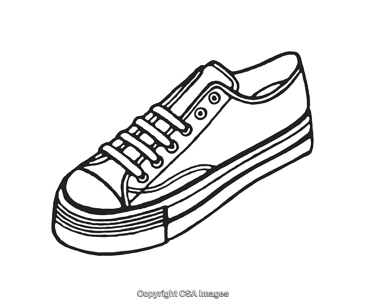 Black and White Line Art Illustration of a Casual Sneaker