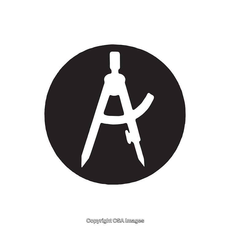 Minimalist Black and White Icon of a Drafting Compass in Circle