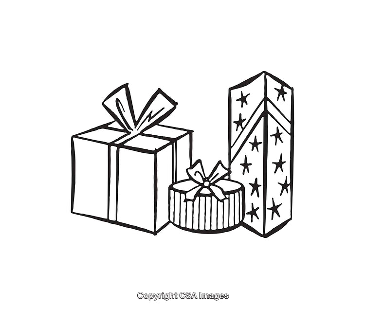 Black and White Line Art Illustration of Gift Boxes with Bows
