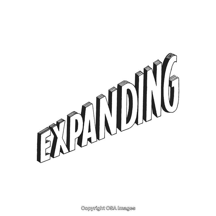 Expanding Text in Bold Black and White 3D Style on White Background