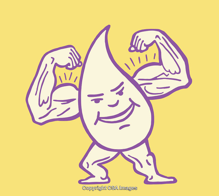 Cartoon Illustration of a Water Drop Character Displaying Strength