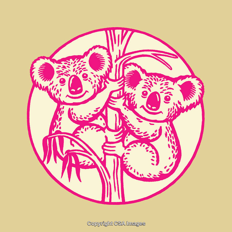 Charming Pink Line Art of Koalas on a Tree Branch