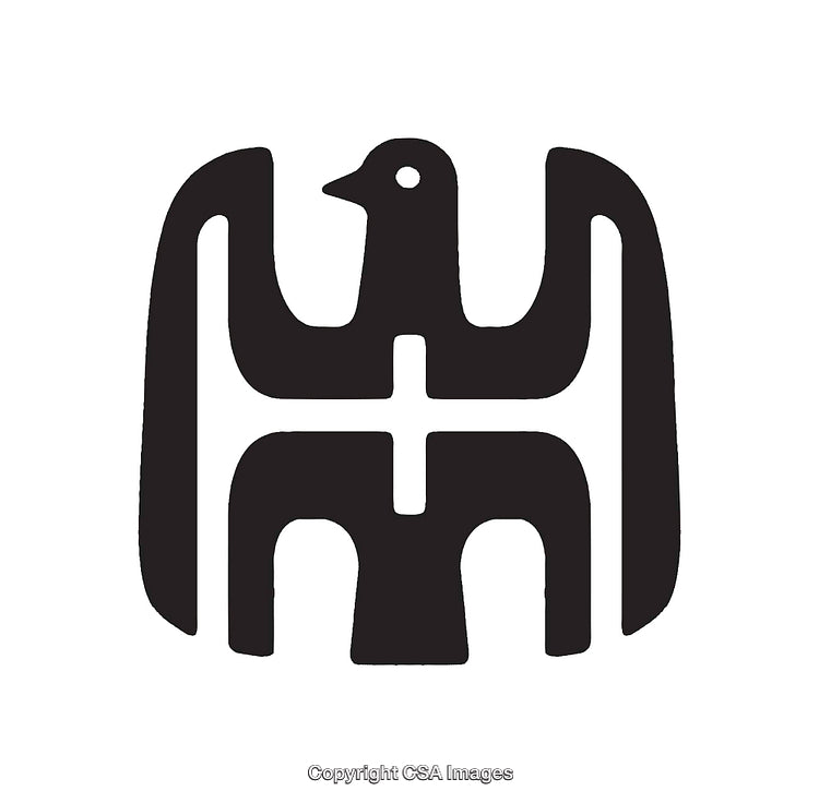 Symmetrical Black And White Bird Icon With Geometric Patterns