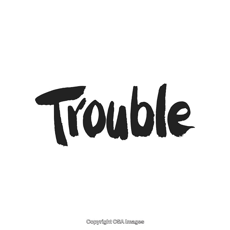 Trouble Text Written in Bold Handwritten Style on White Background