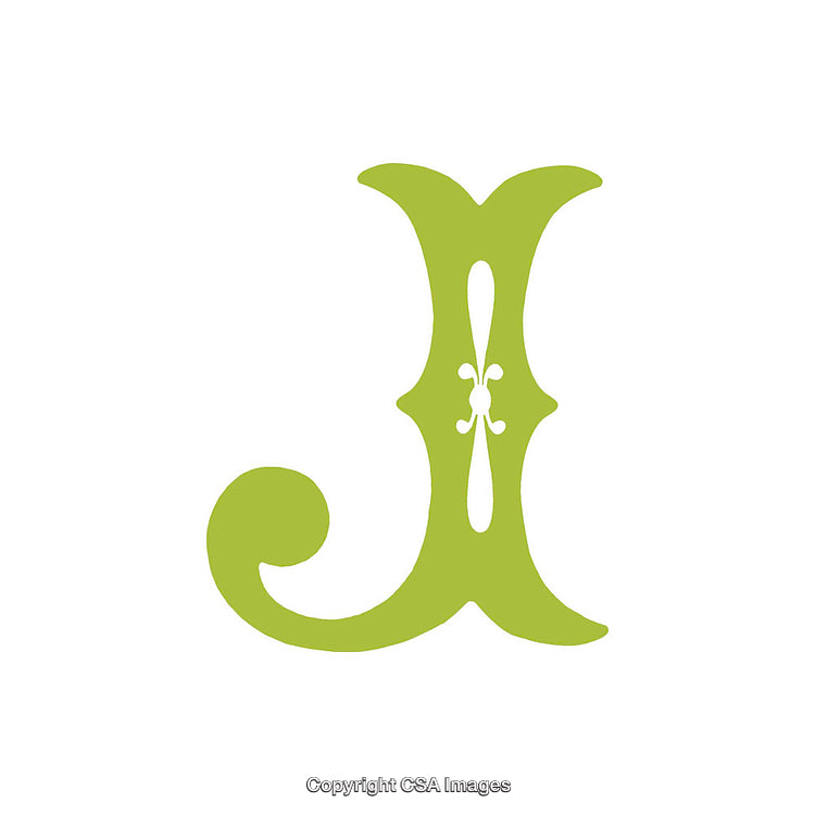 Decorative Green Letter J With Flourish on White Background