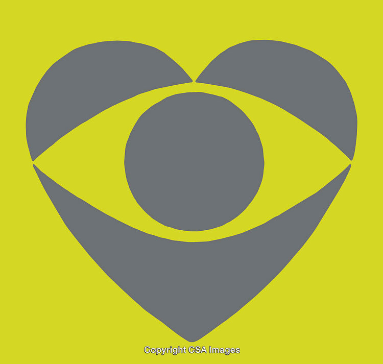 Abstract Heart-Shaped Eye Symbol on Yellow Background