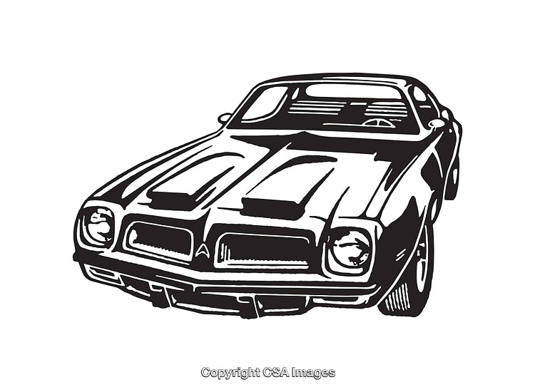 Classic Black and White Line Art of a Vintage Muscle Car