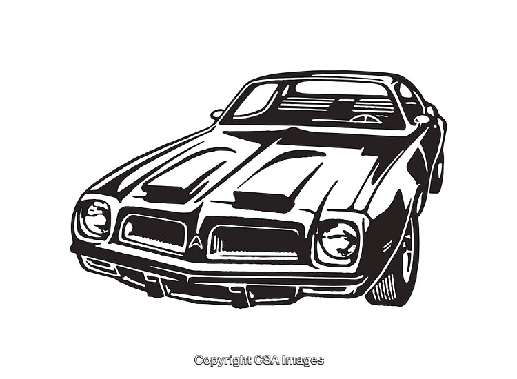 Classic Black and White Line Art of a Vintage Muscle Car