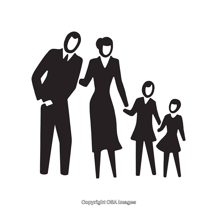 Black And White Illustration of a Family Silhouette Holding Hands