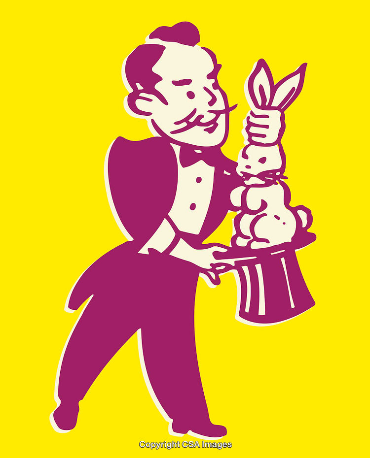 Vintage Illustration of a Magician Performing Rabbit Hat Trick