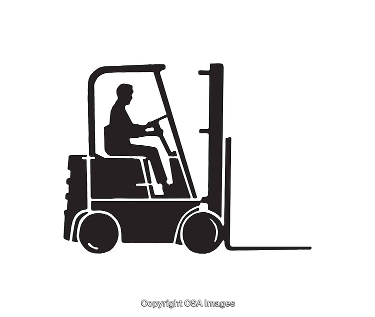 Black and White Line Art of a Forklift Operator in Motion