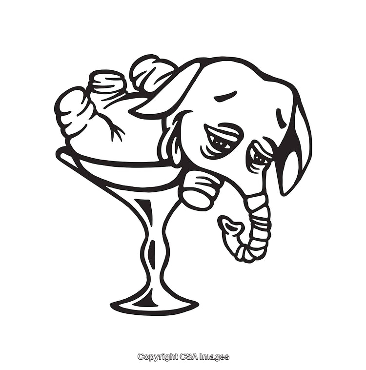 Humorous Line Art of Elephant in Cocktail Glass
