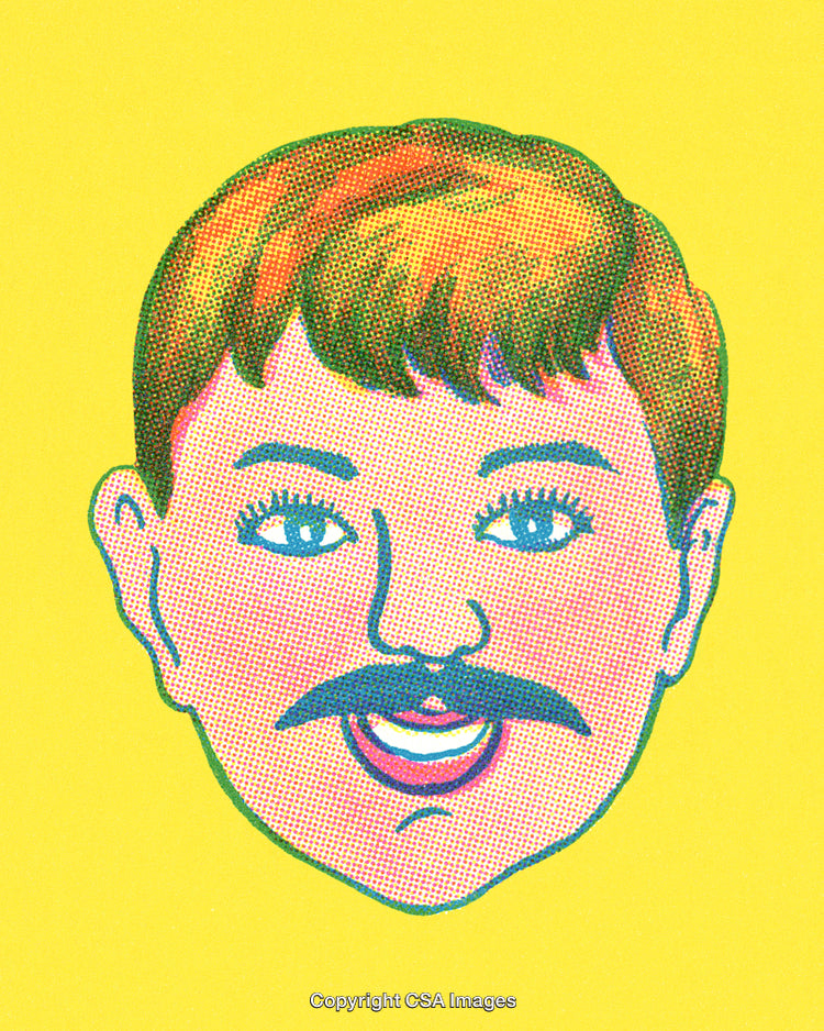 Colorful Pop Art Cartoon Face Illustration on Yellow Background