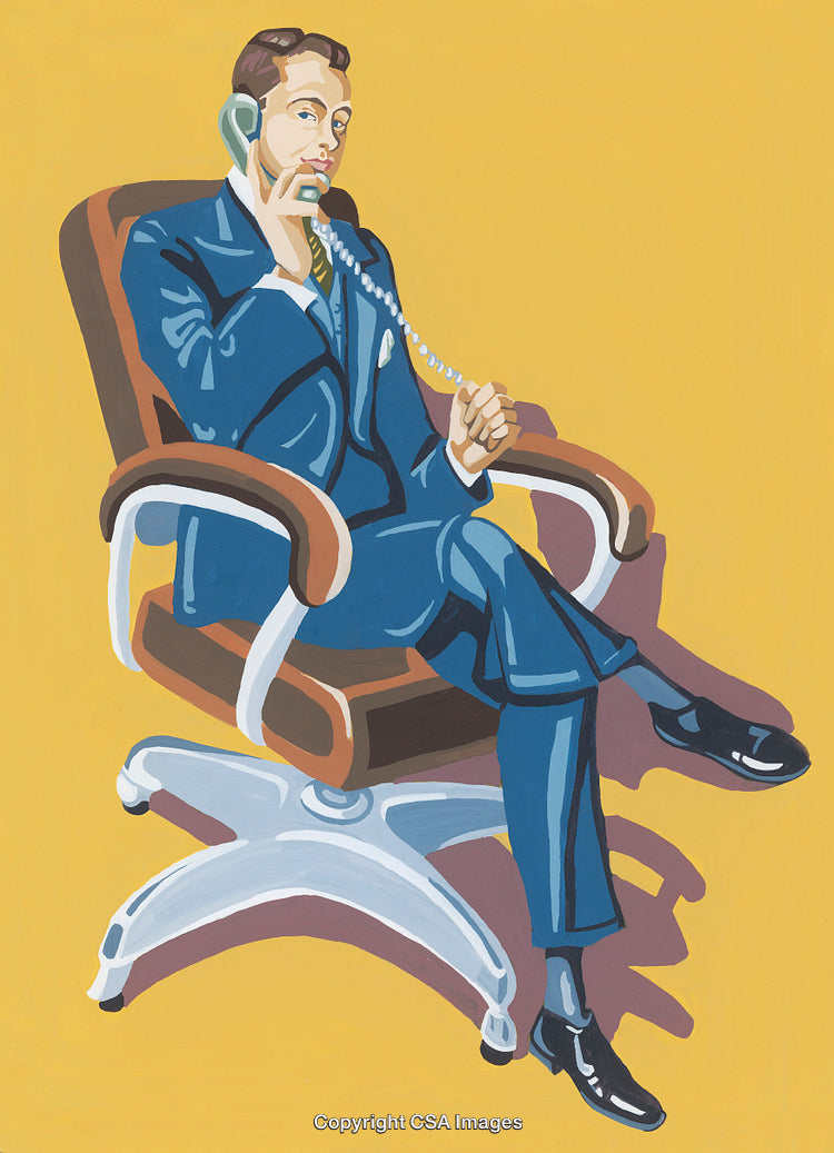 Retro Businessman Talking on Phone in Stylish Office Chair Illustration