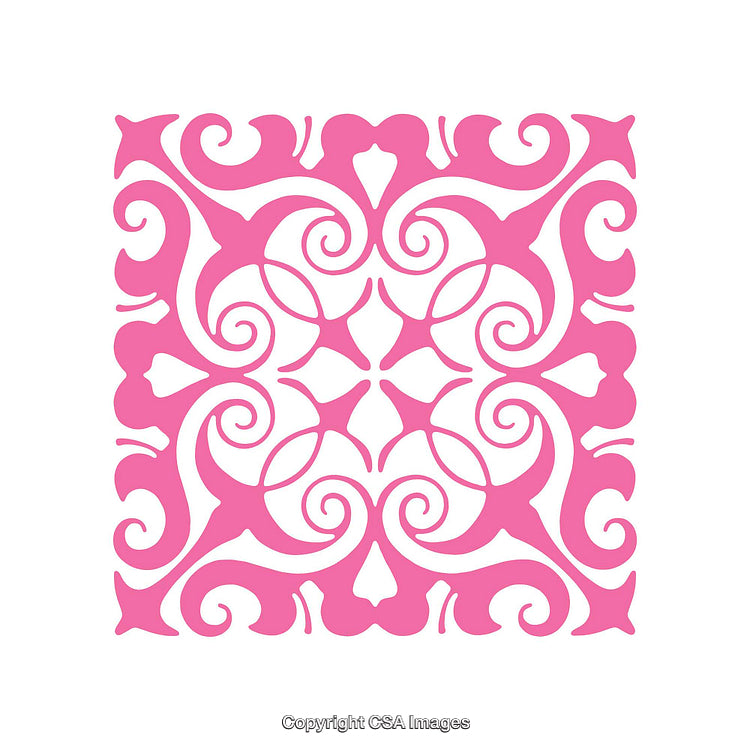 Elegant Pink Ornament Featuring Intricate Symmetrical Swirls and Floral Motif
