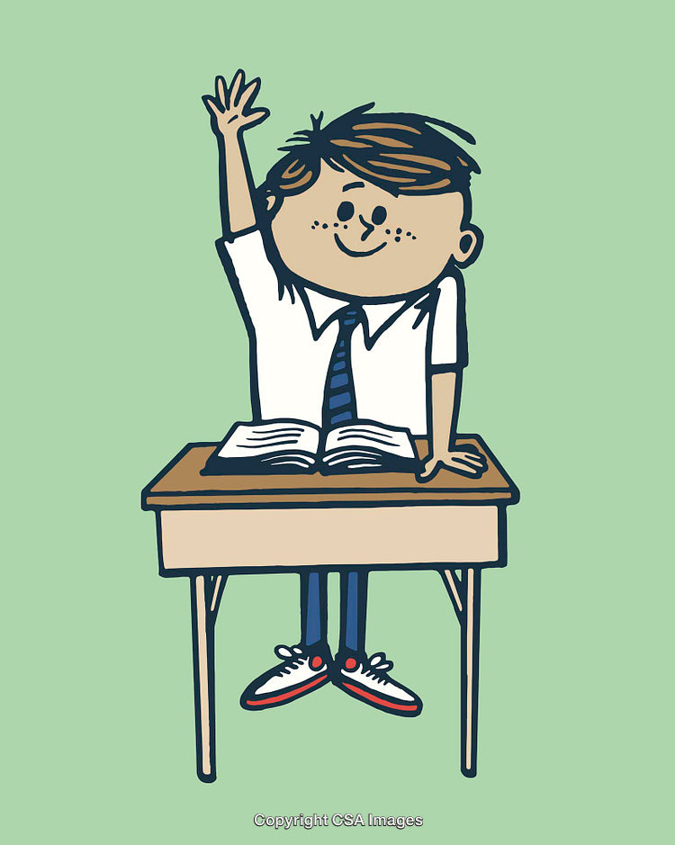Illustration of a Happy Student Raising Hand During a School Lesson
