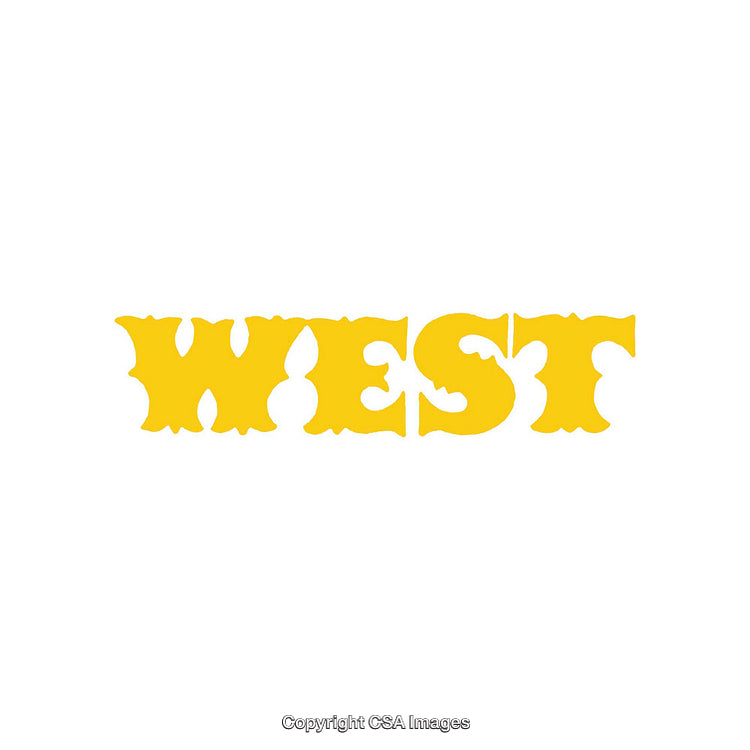 Bold Yellow Lettering with a Western Theme on a White Background