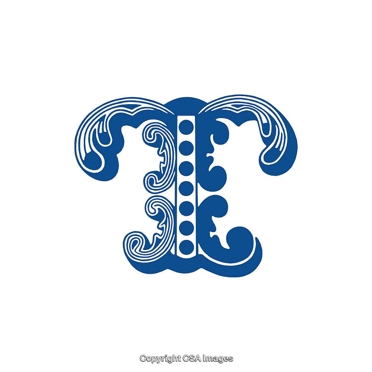 Ornate Blue Letter T with Intricate Decorative Design