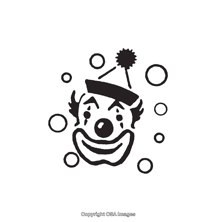 Black And White Line Art of a Cheerful Clown Wearing a Party Hat