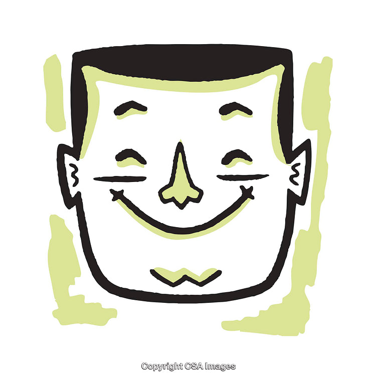 Smiling Cartoon Face Illustration with Bold Black and Green Tones
