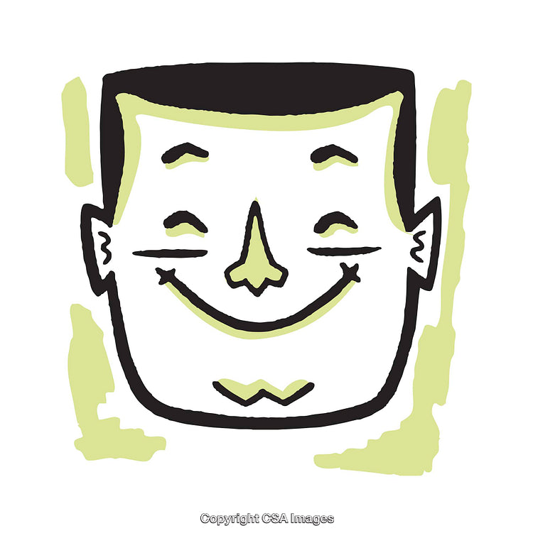 Smiling Cartoon Face Illustration with Bold Black and Green Tones