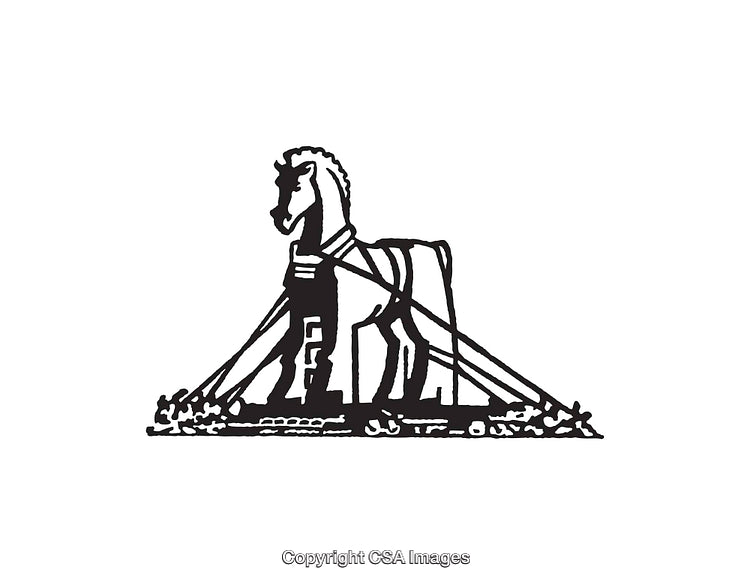 Stylized Line Art Illustration of a Horse with Intricate Design Elements