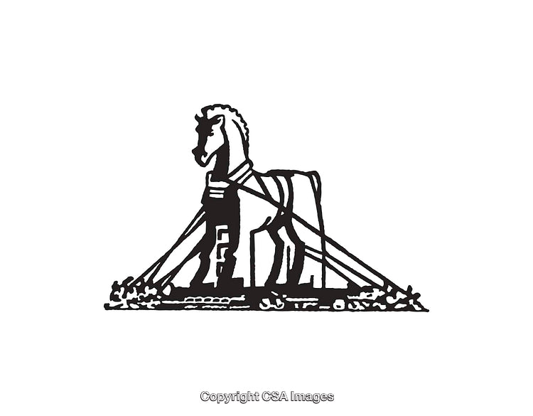 Stylized Line Art Illustration of a Horse with Intricate Design Elements