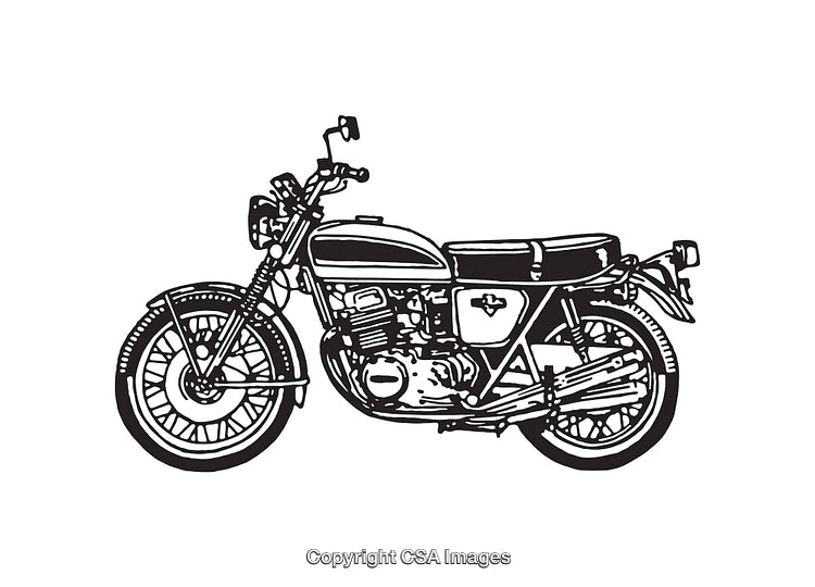 Vintage Motorcycle Line Art Illustration in Black and White
