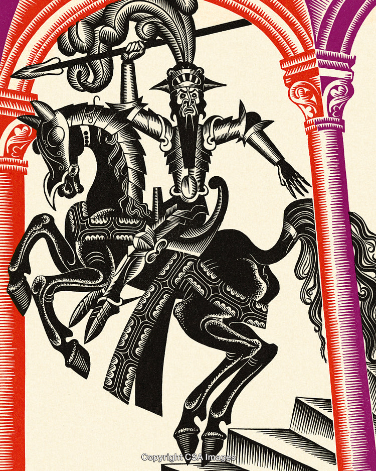 Medieval Knight Illustrative Artwork Depicting Heroic Pose with Intricate Details